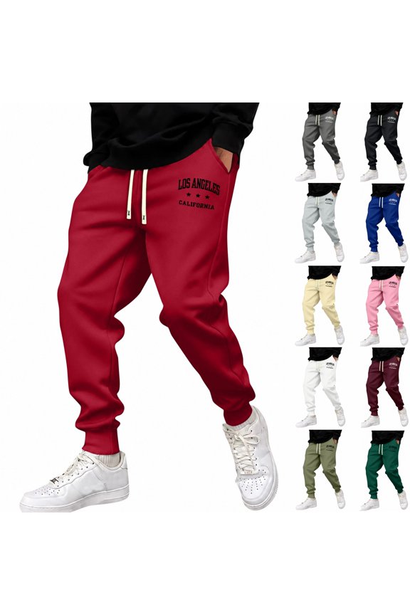 Jogger Sweatpants for Men Drawstring Sweatpants | Fall Winter Cinch Bottom With Pockets, LOS ANGELES CALIFORNIA Graphic Print