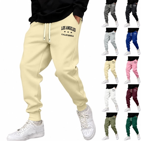 Yifymode Jogger Sweatpants for Men Drawstring Sweatpants | Fall Winter Cinch Bottom With Pockets, LOS ANGELES CALIFORNIA Graphic Print