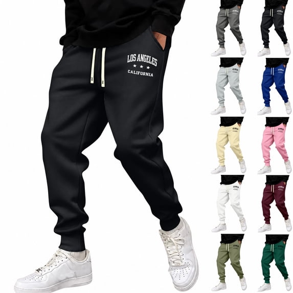 Yifymode Jogger Sweatpants for Men Drawstring Sweatpants | Fall Winter Cinch Bottom With Pockets, LOS ANGELES CALIFORNIA Graphic Print