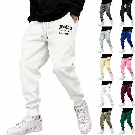 Yifymode Jogger Sweatpants for Men Drawstring Sweatpants | Fall Winter Cinch Bottom With Pockets, LOS ANGELES CALIFORNIA Graphic Print