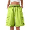 thumbnail image 1 of Yifymode Knee Length Women Bermuda Shorts Baggy Wide Leg Drawstring Casual Work Hiking Cargo Shorts With Pockets,Light Green 2XL, 1 of 5