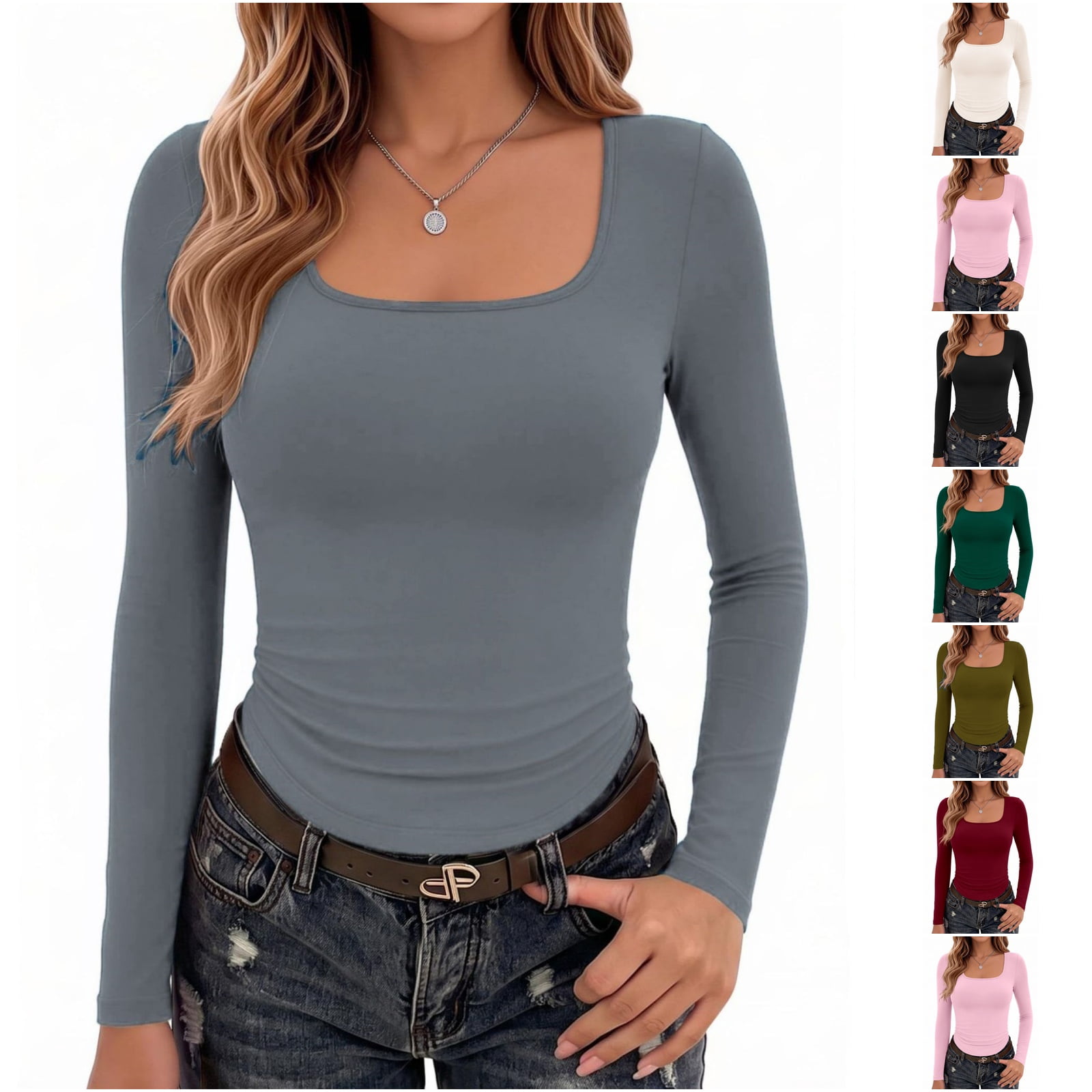Yifymode Long Sleeve Shirts for Women Going Out Tops Fall Boat Neck ...