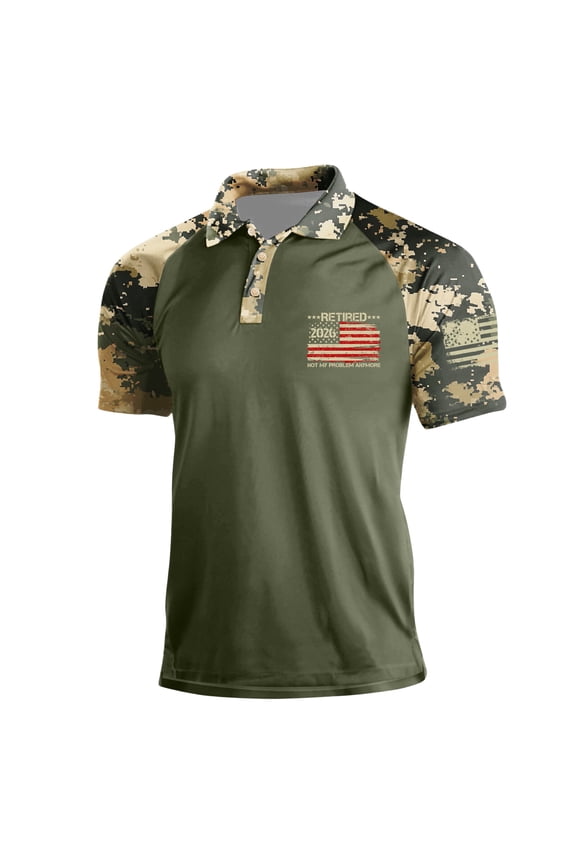 Men's Camouflage Raglan Short Sleeve Polo, 2026 Flag Print Athletic Performance Casual Top Camouflage M