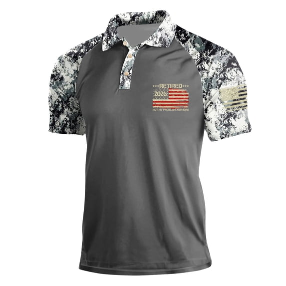 Yifymode Men's Camouflage Raglan Short Sleeve Polo, 2026 Flag Print Athletic Performance Casual Top Gray XL
