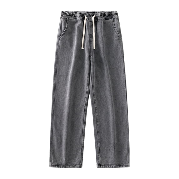 Yifymode Men's Casual Jeans Regular Fit Denim Pants Straight Leg Jeans Elastic Waist Drawsting Trousers,Gray 2XL