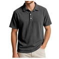 thumbnail image 1 of Yifymode Men's Cotton Blend Ribbed Short Sleeve Polo Shirt, Three-Button Placket Classic Casual Fit Top Black L, 1 of 3