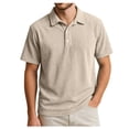 thumbnail image 1 of Yifymode Men's Cotton Blend Ribbed Short Sleeve Polo Shirt, Three-Button Placket Classic Casual Fit Top Khaki L, 1 of 3