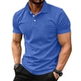 thumbnail image 1 of Yifymode Men's Cotton Short Sleeve Polo Shirt, Button-Down Collar Pocket Classic Fit Casual Top Blue L, 1 of 5