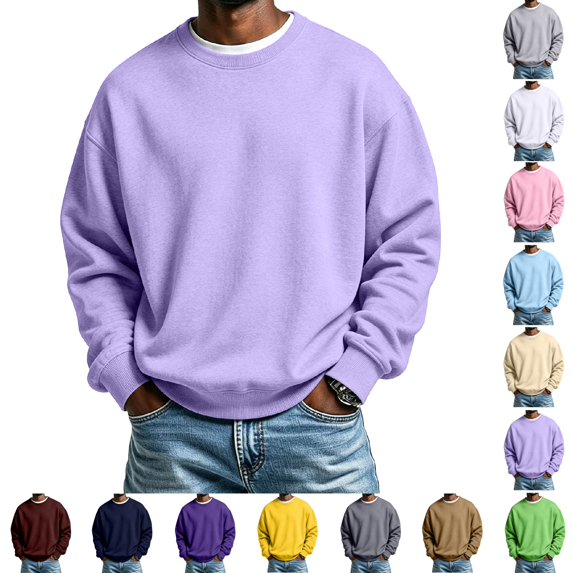 Yifymode Men's Crewneck Sweatshirt Basic Pullover Sweatshirt | Loose Fit, Soft, Drop Shoulder, for Outdoor, Running