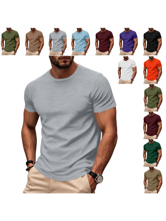 Men's Dry Fit Workout Gym Short Sleeve T Shirt Moisture Wicking Active Athletic Performance Running Shirts,Light Gray L