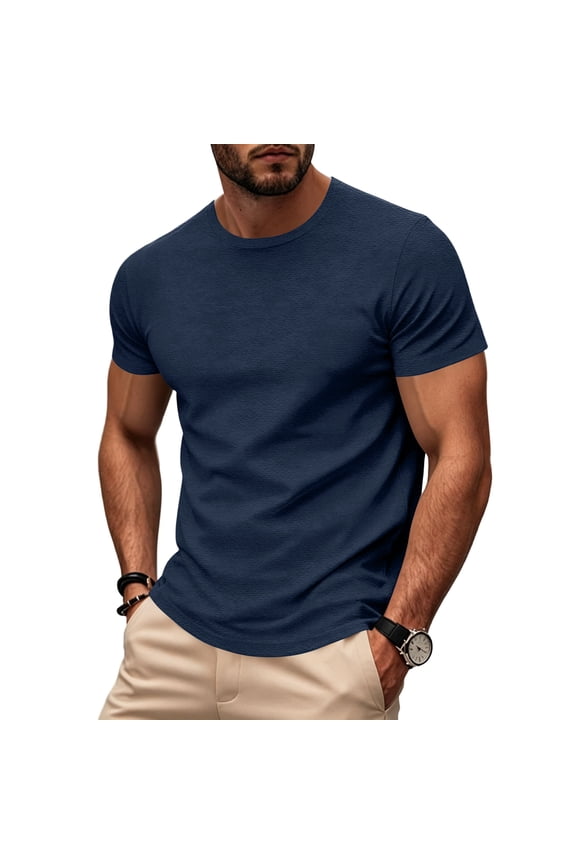Men's Dry Fit Workout Gym Short Sleeve T Shirt Moisture Wicking Active Athletic Performance Running Shirts,Navy 2XL