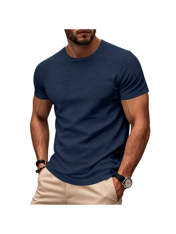 Men's Dry Fit Workout Gym Short Sleeve T Shirt Moisture Wicking Active Athletic Performance Running Shirts,Navy 2XL