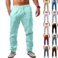 thumbnail image 1 of Yifymode Men's Linen Pants Baggy Straight Leg School Uniform Pants Cozy Elastic Waist Summer Beach Lounge Trousers with Pockets, 1 of 5