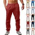 thumbnail image 1 of Yifymode Men's Linen Pants Baggy Straight Leg School Uniform Pants Cozy Elastic Waist Summer Beach Lounge Trousers with Pockets, 1 of 1