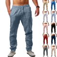 thumbnail image 1 of Yifymode Men's Linen Pants Baggy Straight Leg School Uniform Pants Cozy Elastic Waist Summer Beach Lounge Trousers with Pockets, 1 of 3