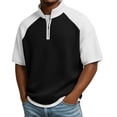 thumbnail image 1 of Yifymode Men's Raglan Sleeve Waffle Knit Half Zip Top, Short Sleeve Loose Fit Lightweight Casual Shirt Black 3XL, 1 of 4