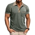 thumbnail image 1 of Yifymode Men's Short Sleeve Polo Shirt, Button Placket Chest Pocket Soft Breathable Fabric Classic Fit Top Green M, 1 of 5