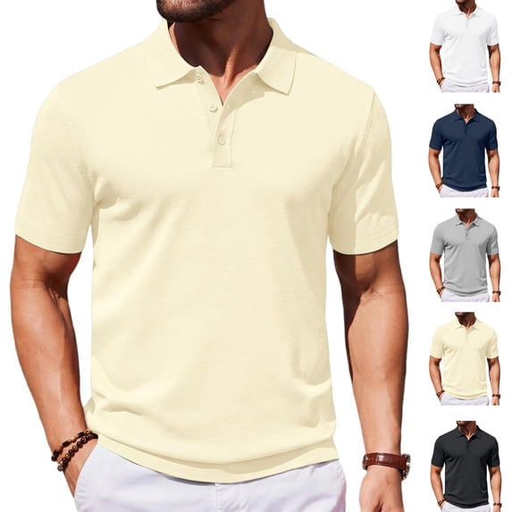 Yifymode Men's Short Sleeve Polo Shirt Collared Top Business Casual Classic Fit Lightweight Breathable Fabric Comfortable Wear