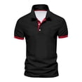 thumbnail image 1 of Yifymode Men's Slim Fit Short Sleeve Polo Shirt, Contrast Collar Button Placket Soft Knit Casual Top Black L, 1 of 4