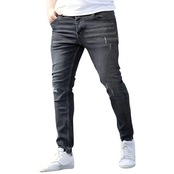 Yifymode Men's Slim Fit Skinny Jeans Distressed Moto Biker Denim Pants Hip Hop Stretch Straight Leg Flex Waist,Black XL