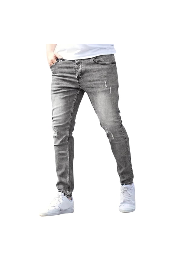 Men's Slim Fit Skinny Jeans Distressed Moto Biker Denim Pants Hip Hop Stretch Straight Leg Flex Waist,Gray S
