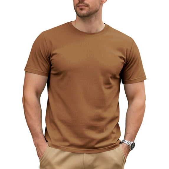 Yifymode Men's Solid Crew Neck Short Sleeve T-Shirt, Soft Cotton Jersey Classic Fit Basic Daily Casual Tee Light Brown S