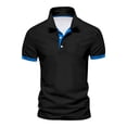 thumbnail image 1 of Yifymode Men's Spread Collar Short Sleeve Polo Shirt, Contrast Trim Soft Knit Lightweight Casual Top Black L, 1 of 4