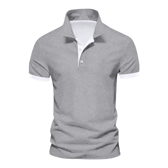 Yifymode Men's Spread Collar Short Sleeve Polo Shirt, Contrast Trim Soft Knit Lightweight Casual Top Gray L
