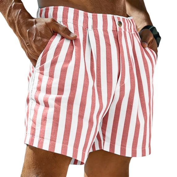Yifymode Men's Striped Shorts Casual Summer with Button Closure Elastic Drawstring Waist Quick Dry Lightweight Fit Beach Golf Pockets,Pink M