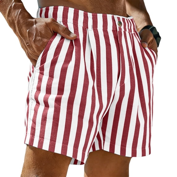 Yifymode Men's Striped Shorts Casual Summer with Button Closure Elastic Drawstring Waist Quick Dry Lightweight Fit Beach Golf Pockets,Red 2XL