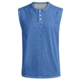 thumbnail image 1 of Yifymode Men's Summer Henley Tank Top Shirts Sleeveless Sports Vest, Retro Classic Button Henley T-Shirt,Blue 2XL, 1 of 4