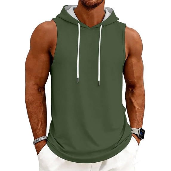 Yifymode Men's Tank Top Gym Sleeveless Hoodies Summer Casual Hooded Shirts Muscle Bodybuilding Lightweight Sweatshirts,Dark Green M