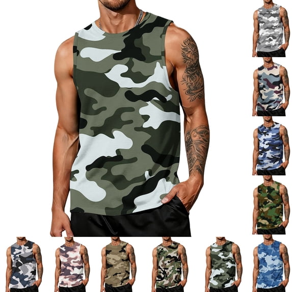 Yifymode Men's Tank Tops Crewneck Trendy Print Casual Sleeveless Shirts Breathable Sport Outdoor Beach Basic Tank Tops