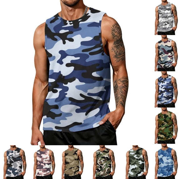 Yifymode Men's Tank Tops Crewneck Trendy Print Casual Sleeveless Shirts Breathable Sport Outdoor Beach Basic Tank Tops
