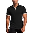 thumbnail image 1 of Yifymode Men's Textured Knit Short Sleeve Polo Shirt, Contrast Collar Regular Fit Everyday Casual Top Black L, 1 of 6