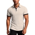 thumbnail image 1 of Yifymode Men's Textured Knit Short Sleeve Polo Shirt, Contrast Collar Regular Fit Everyday Casual Top Khaki S, 1 of 6