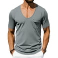 thumbnail image 1 of Yifymode Men's U Neck Short Sleeve Shirt, Tie Detail Pocket Design Casual Sports Style Top Gray XL, 1 of 6