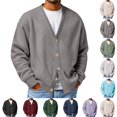 thumbnail image 1 of Yifymode Men's Waffle Knit V Neck Button Down Cardigan Sweater, Long Sleeve Loose Fit Casual Outerwear for Fall Daily School Streetwear, 1 of 10