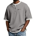 thumbnail image 1 of Yifymode Men's Waffle Textured Half Zip Short Sleeve Shirt, Zipper Pockets Loose Fit Casual Pullover Top Gray 4XL, 1 of 6