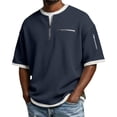 thumbnail image 1 of Yifymode Men's Waffle Textured Half Zip Short Sleeve Shirt, Zipper Pockets Loose Fit Casual Pullover Top Navy 4XL, 1 of 6