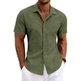 thumbnail image 1 of Yifymode Mens Button Down Shirts Short Sleeve Casual Shirt Summer Beach Wedding Tops with Pocket,Army Green XL, 1 of 5