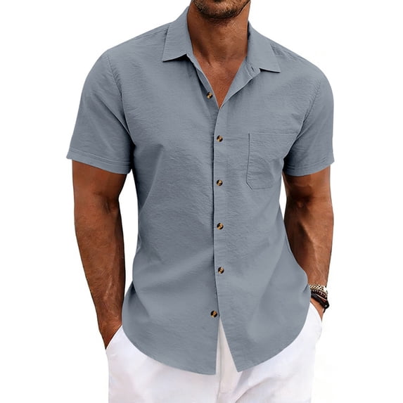 Yifymode Mens Button Down Shirts Short Sleeve Casual Shirt Summer Beach Wedding Tops with Pocket,Gray 3XL
