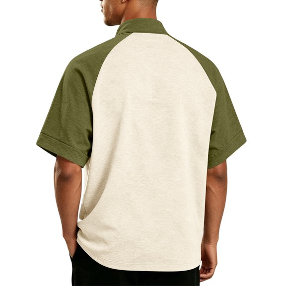 Yifymode Mens Golf Baseball Pullover Waterproof Workout Cage Jacket Weather Resistant Short Sleeve 1/4 Zip Athletic Shirt,Beige L