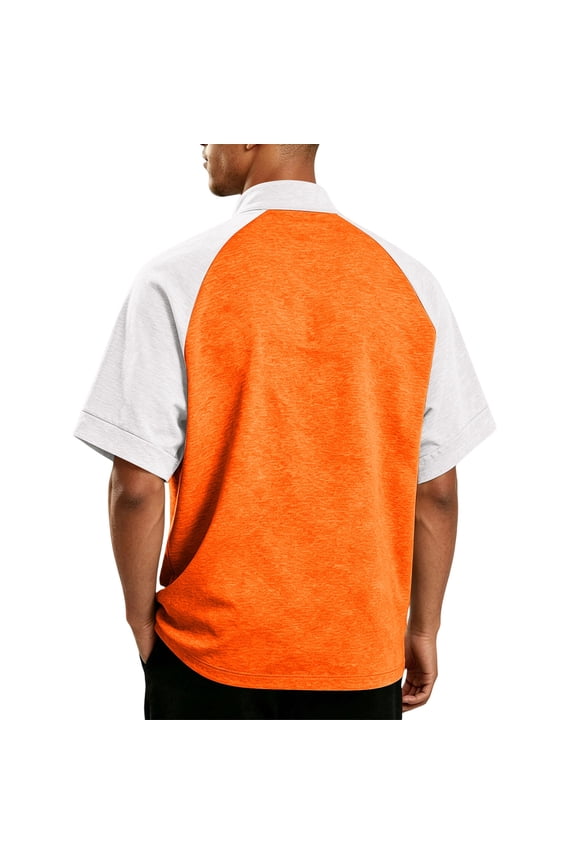 Mens Golf Baseball Pullover Waterproof Workout Cage Jacket Weather Resistant Short Sleeve 1/4 Zip Athletic Shirt,Saffron S