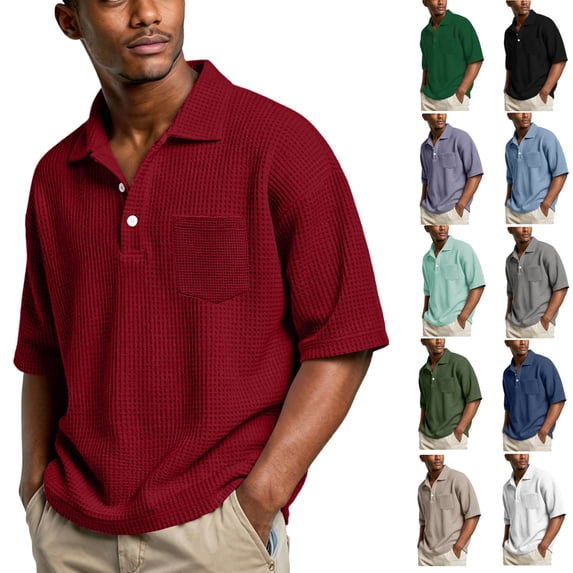 Yifymode Mens Polo Shirts Short Sleeve Loose Fit Golf Shirt with Pocket Casual Collared Shirt Textured Knit Tops Workout Shirts