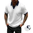 thumbnail image 1 of Yifymode Mens Polo Shirts Textured Knit Polo Short Sleeve Color Block T Shirt Stretchy Regular Fit Collared Golf Tops Clothes, 1 of 8