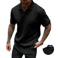 thumbnail image 1 of Yifymode Mens Polo Shirts Textured Knit Polo Short Sleeve Color Block T Shirt Stretchy Regular Fit Collared Golf Tops Clothes, 1 of 8