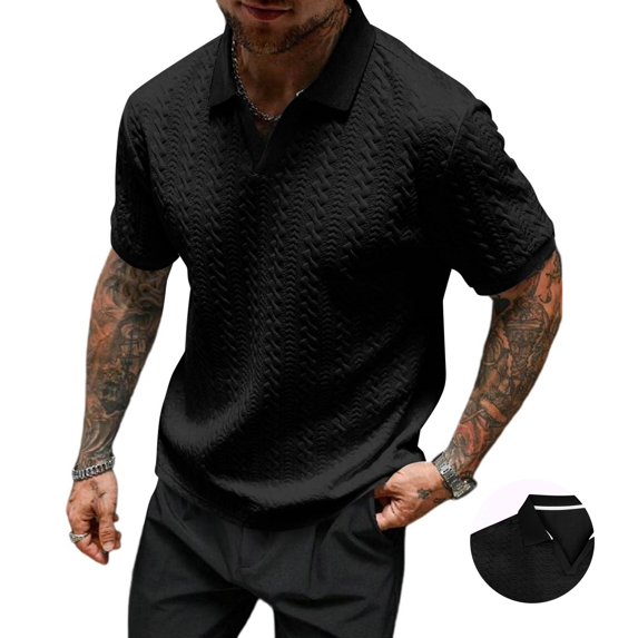 Yifymode Mens Polo Shirts Textured Knit Polo Short Sleeve Color Block T Shirt Stretchy Regular Fit Collared Golf Tops Clothes