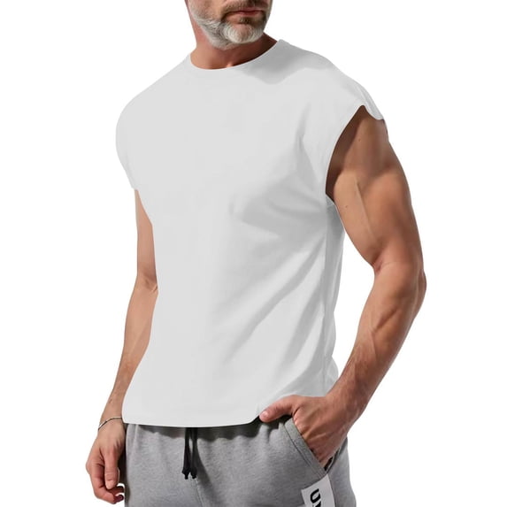 Yifymode Mens Sleeveless Shirts Workout Tank Tops Cut Off Shirts Gym Muscle Loose Fit Tee,White XL