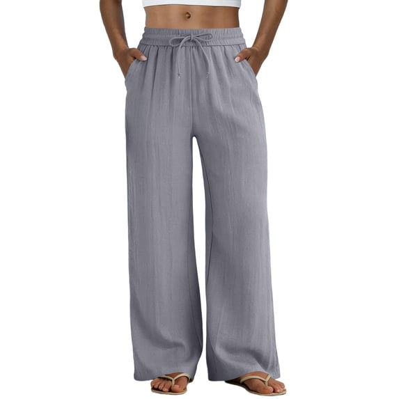 Yifymode Pants Wide Leg Casual Palazzo Trousers Summer Beach Lounge Bottoms with Pockets,Gray L